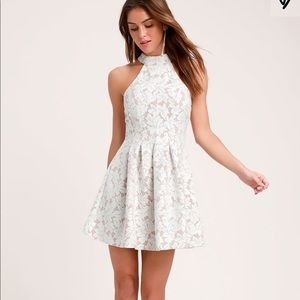 SEASONS OF LOVE WHITE LACE HALTER SKATER DRESS